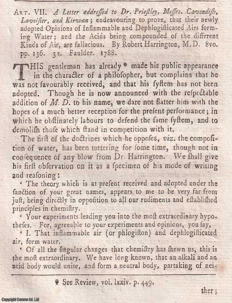 Item #360059 A Letter addressed to Dr. Priestley, Messrs. Cavendish, Lavoisier, and Kirwan;...