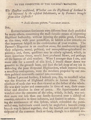 On the Improvement of the Highlands. An original essay from The Farmer's Magazine, 1806. No author is given for this article.