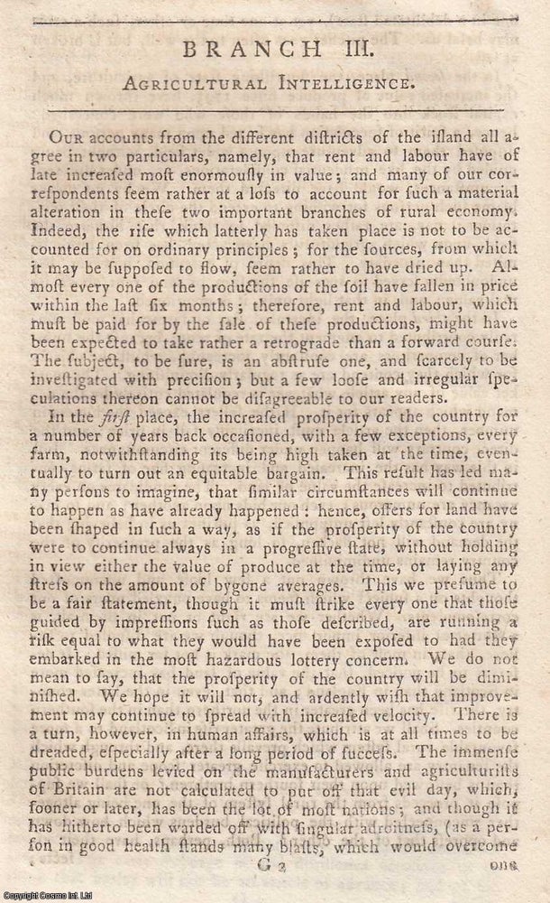 Item #360173 Agricultural Intelligence. Accounts of agricultural practices from a variety of towns and regions. An original essay from The Farmer's Magazine, 1806. No author is given for this article. Sir John Forbes, John Conolly.