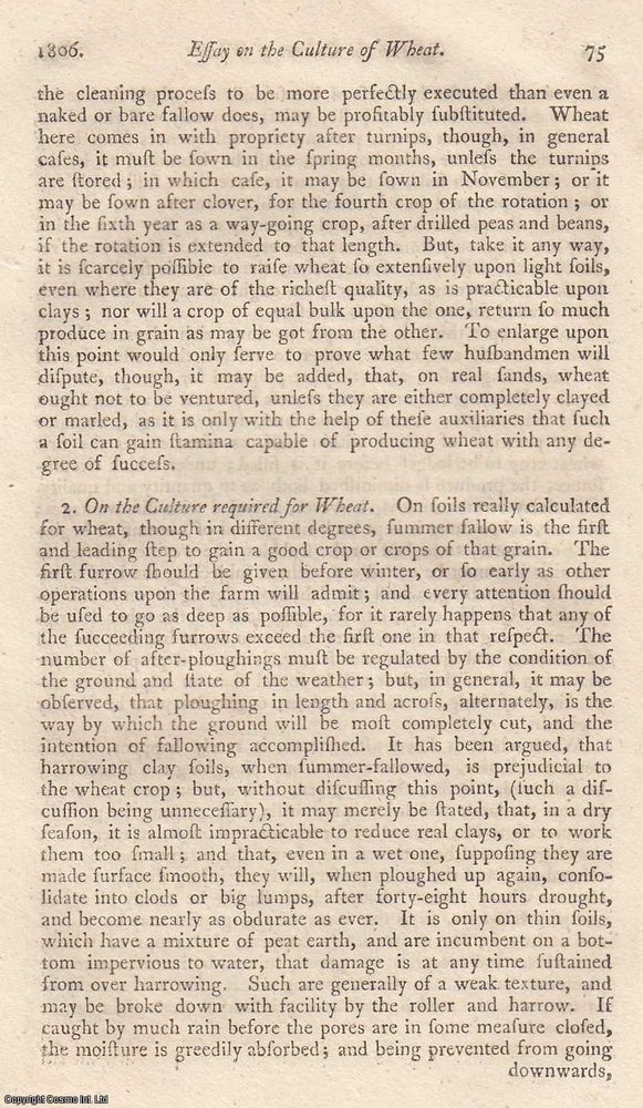 Item #360177 Essay on the Culture of Wheat. An original essay from The Farmer's Magazine, 1806. No author is given for this article. Sir John Forbes, John Conolly.