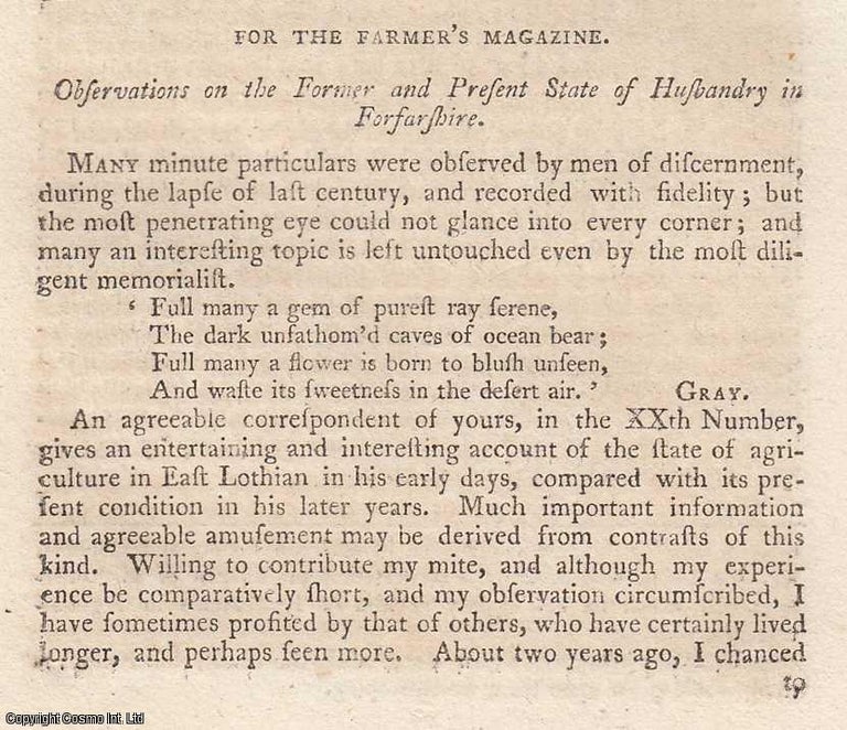 Item #360180 Observations on the Former and Present State of Husbandry in Forfarshire. 14 pages....