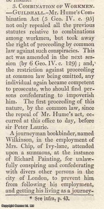 Item #360232 Combination of Workmen. The trial of a journeyman bookbinder, named Wilkinson at the...