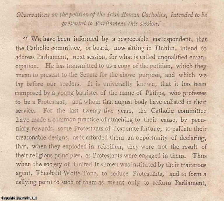 Item #360288 Dublin Catholic Committee. Observations on the petition of the Irish Roman...
