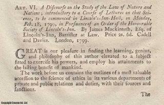 Item #360302 A Discourse on the Study of the Law of Nature and Nations, by James Mackintosh. An...