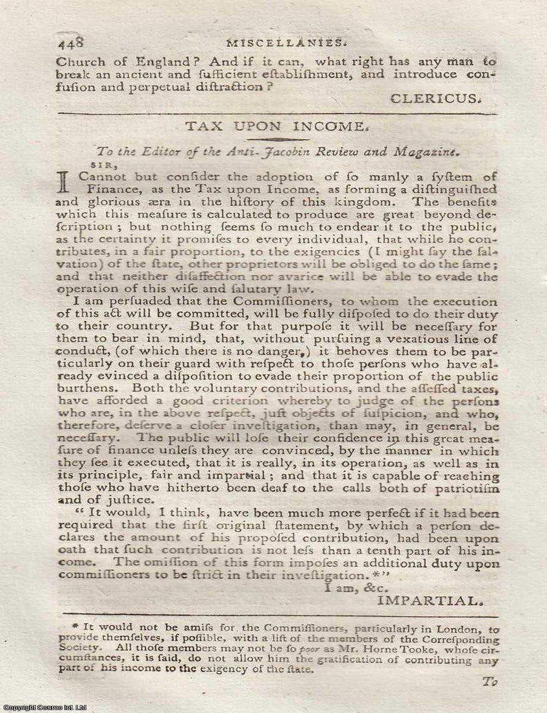 Item #360303 A Letter on the Tax upon Income. A letter regarding the Corresponding Societies and...