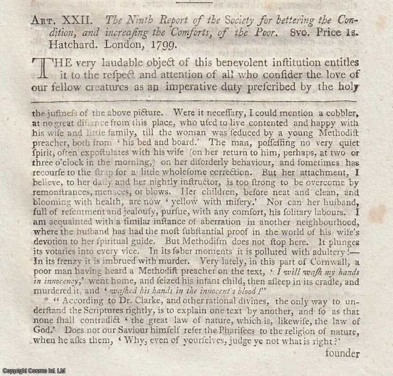 Item #360312 The Ninth Report of the Society for bettering the Condition, and increasing the Comforts, of the Poor. An original essay from The Anti-Jacobin, 1799. No author is given for this article. Anti-Jacobin Review.