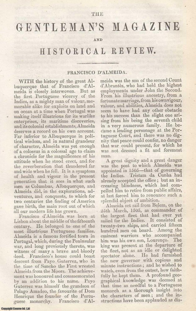 Item #360325 Francisco D'Almeida, by Francis Harwell. An original essay from The Gentleman's Magazine, 1856. Gentleman's Magazine.