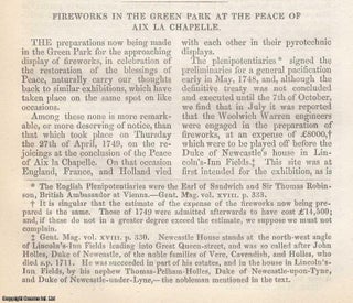 Item #360329 Fireworks in the Green Park at the Peace of Aix la Chapelle. An original essay from...
