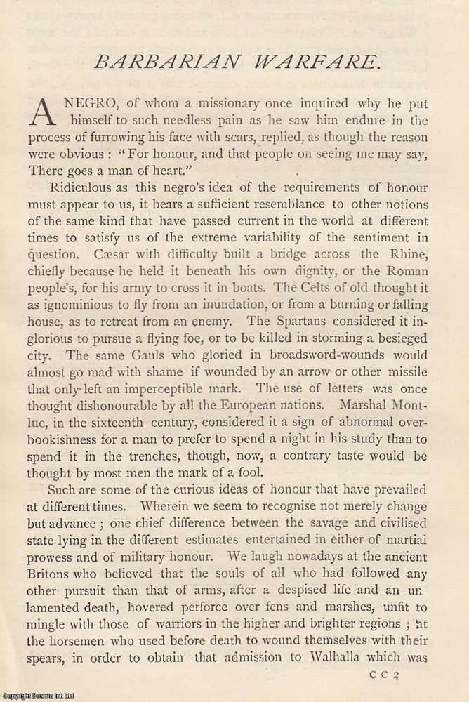 Item #360341 Barbarian Warfare, by J.A. Farrer. An original essay from The Gentleman's Magazine, 1884. Gentleman's Magazine.