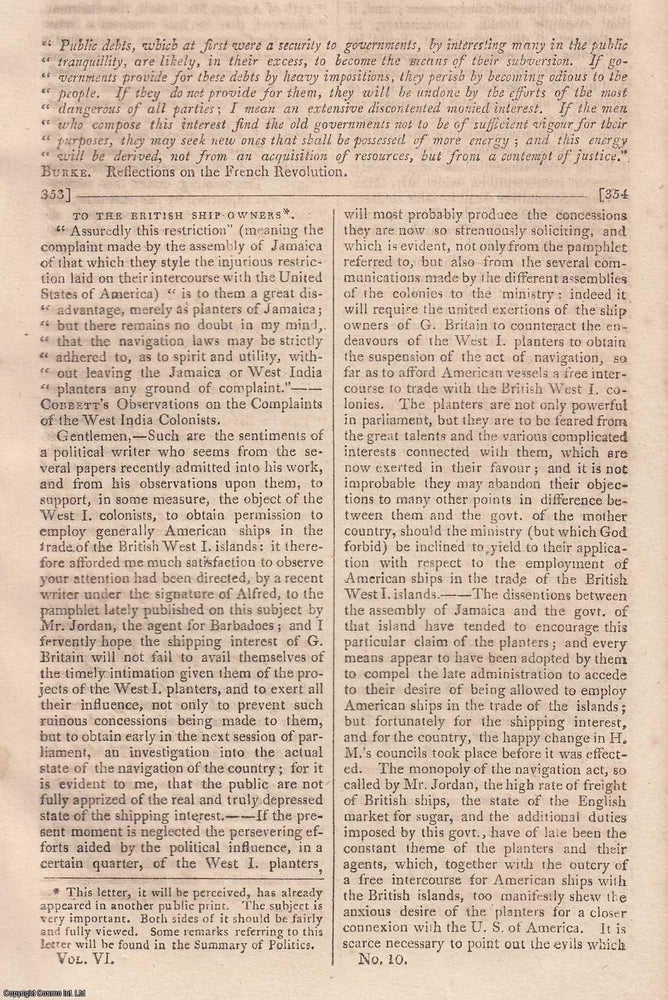 Item #360348 Conveying Armies in Carriages, Navigation Laws, Aristocracy. Original essays...
