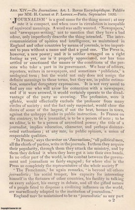Item #360361 Journalism. An original essay from The Westminster Review, 1833, attributed to...
