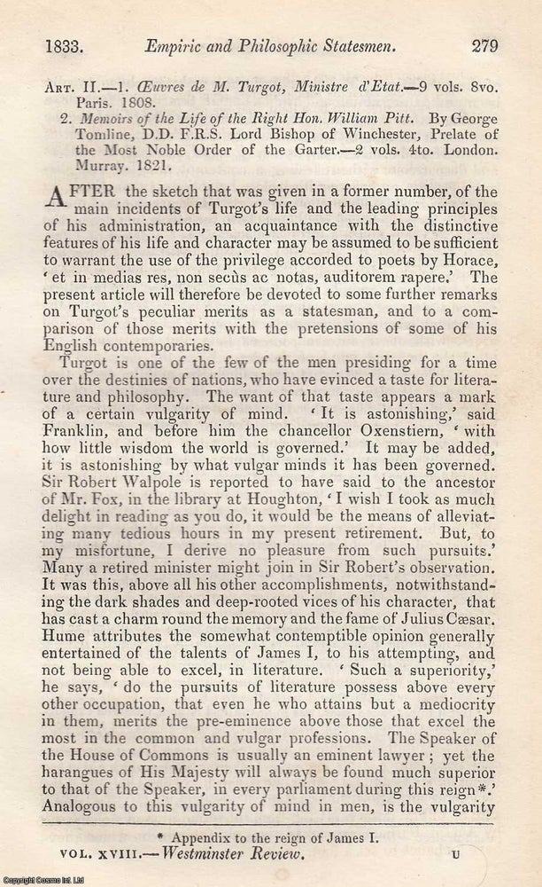 Item #360364 Empiric and Philosophic Statesmen. An original essay from The Westminster Review, 1833. Andrew Bisset.