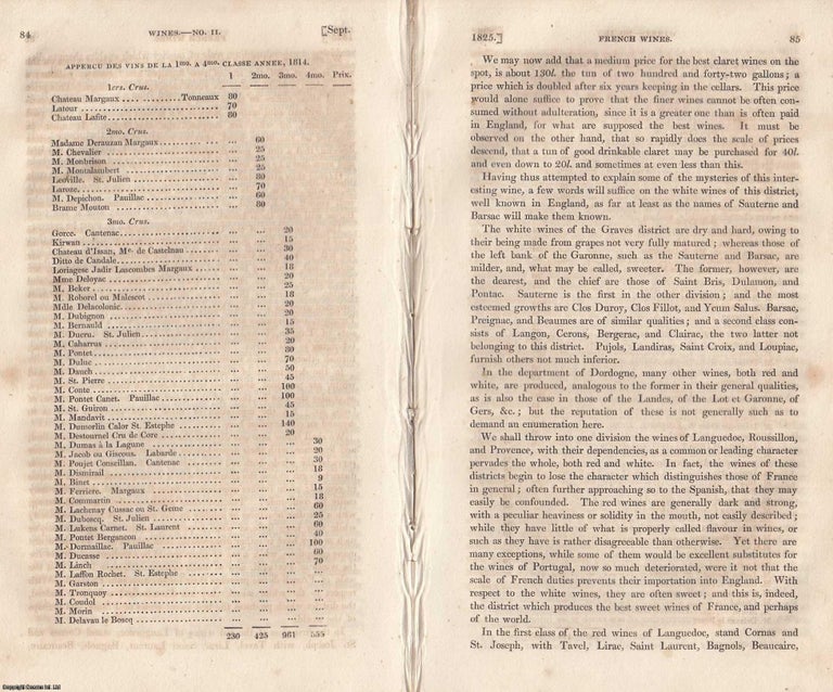 Item #360371 French Wines. An original essay from The London Magazine, 1825. No author is given for this article. London Magazine.
