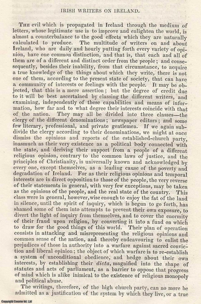 Item #360391 Irish Writers on Ireland. An original essay from The London Magazine, 1826. No author is given for this article. London Magazine.