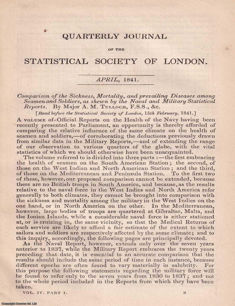 Item #360480 Comparison of the Sickness, Mortality, and prevailing Diseases among Seamen and...