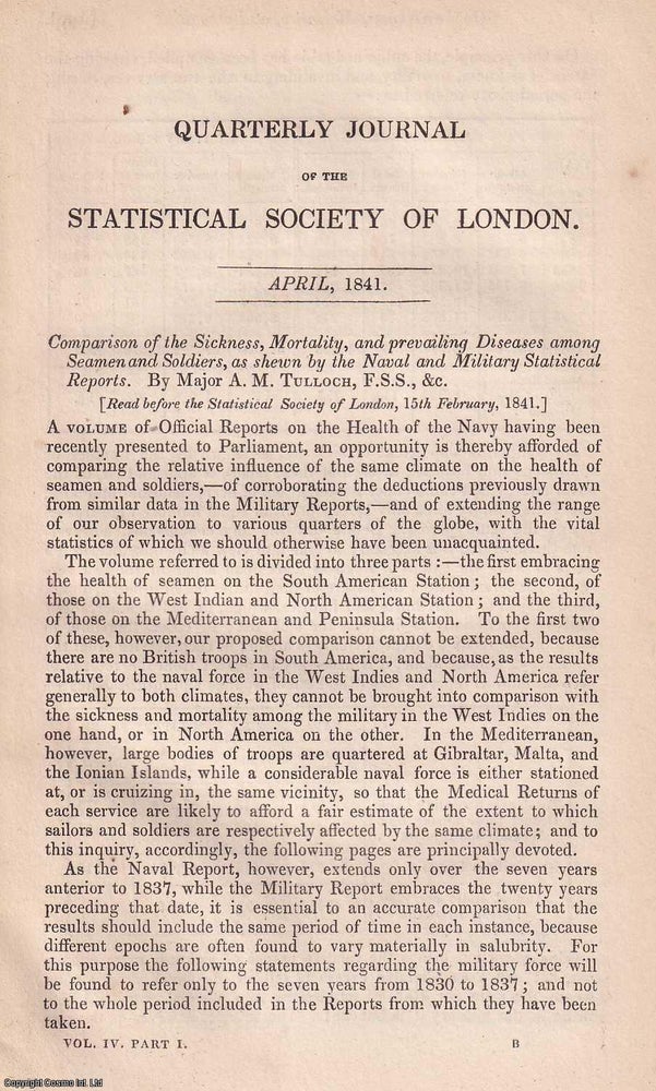 Item #360480 Comparison of the Sickness, Mortality, and prevailing Diseases among Seamen and...