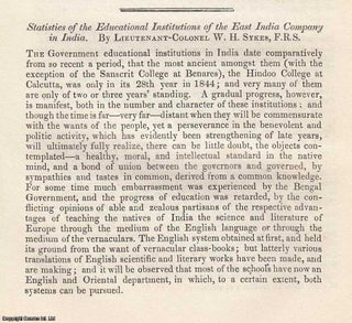 East India Company of India. Statistics of the Educational Institutions. F. R. S. Lt. Col. W. H. Sykes.