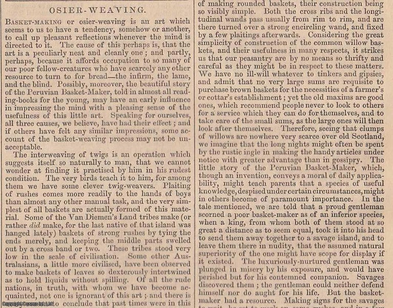 Item #360563 1843. Basket Weaving, or Osier Weaving. FEATURED in Chambers' Edinburgh...