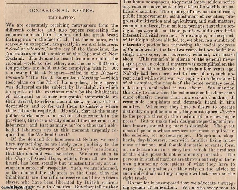Item #360566 1843. Emigration to Canada, The Great Emigration Meeting, Dr. Rolph. FEATURED in...