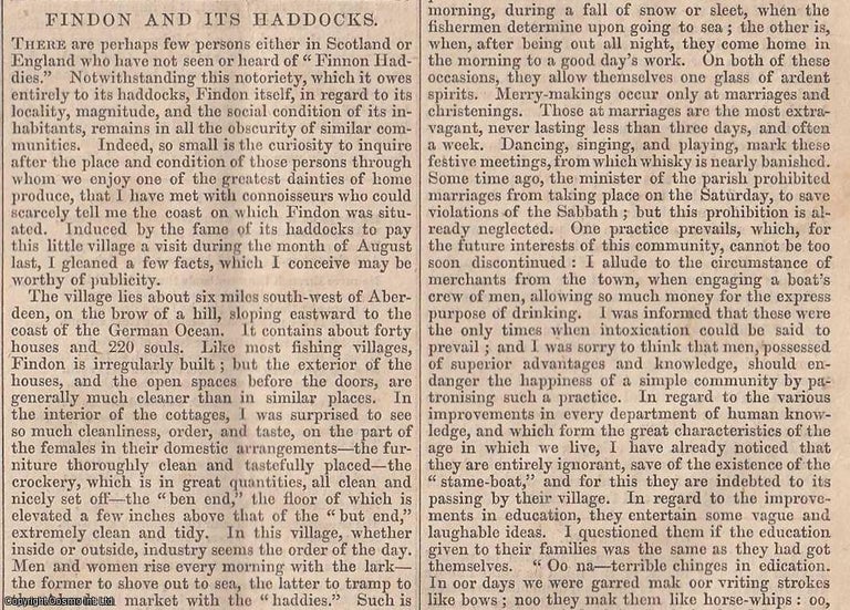 Item #360571 1843. Findon and its Haddocks. FEATURED in Chambers' Edinburgh Journal. A single article, extracted from an issue of the Chambers' Edinburgh Journal. FISHING.