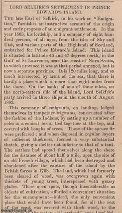 Item #360588 1843. Lord Selkirk's Settlement in Prince Edward's Island. FEATURED in Chambers'...