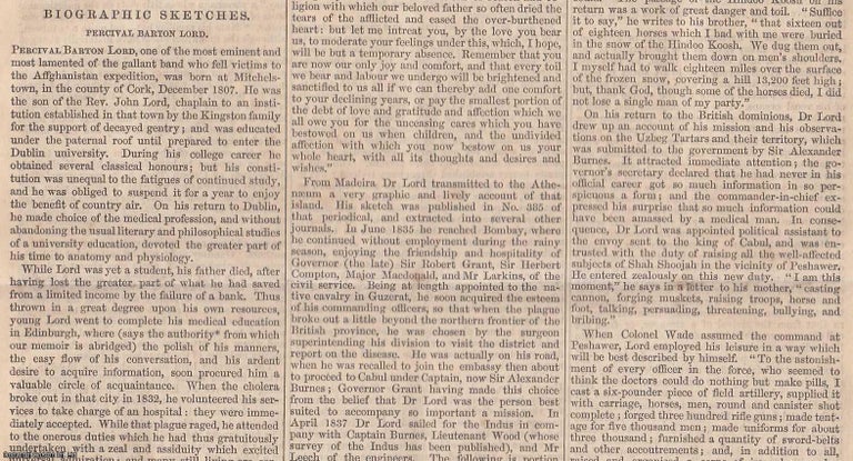 Item #360592 1843. Perceval Barton Lord; the Afghan Expedition. FEATURED in Chambers'...