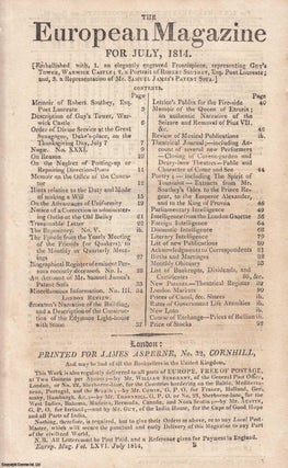 1814, The European Magazine for July. With a portrait of Robert Southey, and a folding plate of Samuel James' Patent Sofa. An original Monthly part.