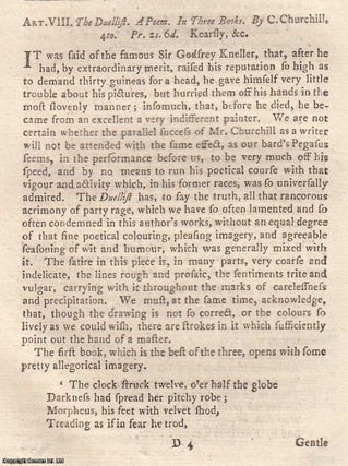 Item #360874 The Duellist: a Poem, by C. Churchill. This is an essay from The Critical Review,...