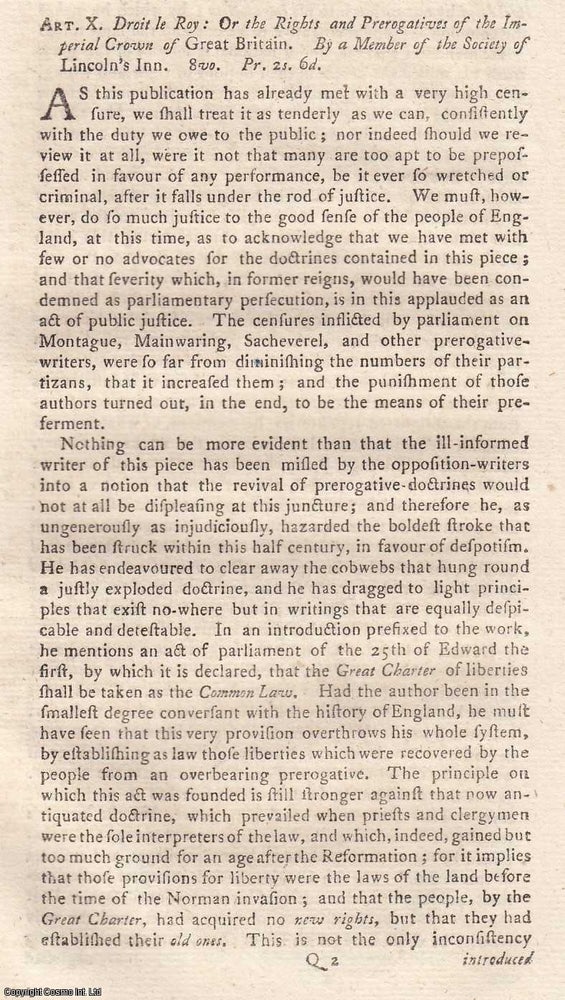 Item #360886 Droit le Roy: or The Rights & Prerogatives of The Imperial Crown of Great...