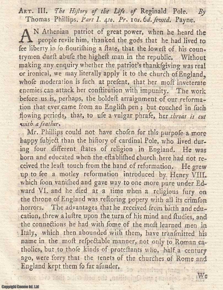 Item #360900 The History of The Life of Reginald Pole. This is an essay from 1764 regarding this...