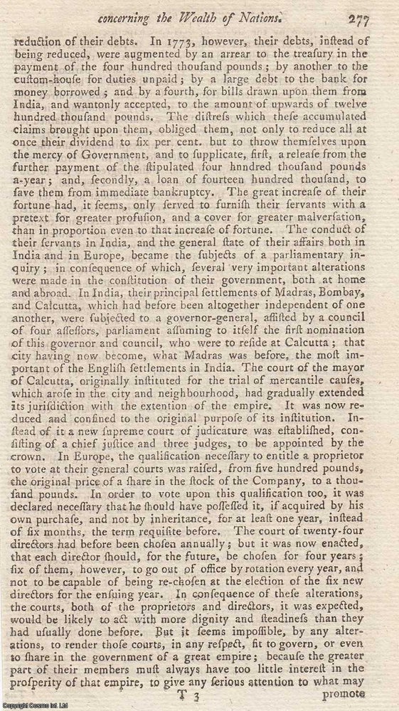 Item #360940 Additions and Corrections to The First and Second Editions of Dr. Adam Smith's Inquiry into The Nature and Causes of The Wealth of Nations. An original article from the Monthly Review, 1785. Author Not Stated.