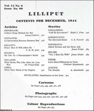 Lilliput Magazine. December 1944. Vol.15 no.6 Issue no.90. C.S.Forester story, C.E.M.Joad article, James Fisher story, and other pieces.