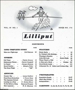 Lilliput Magazine. January-February 1952. Vol.30 no.1 Issue no.176. Ronald Searle St Trianian's 10th birthday, Ronald Searle rum advert, Georges Simenon story, Neil Paterson story, and other pieces.