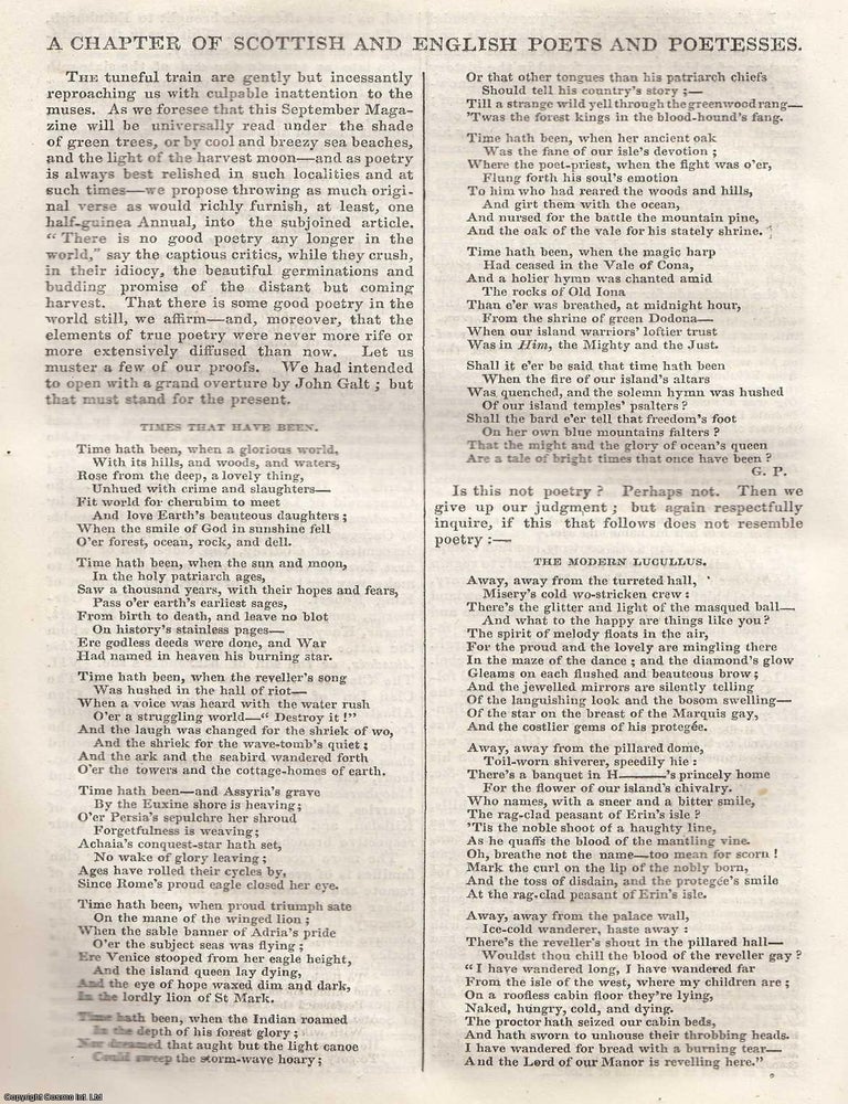 Item #361342 A Chapter of Scottish and English Poets and Poetesses. 7 pages. An article printed...