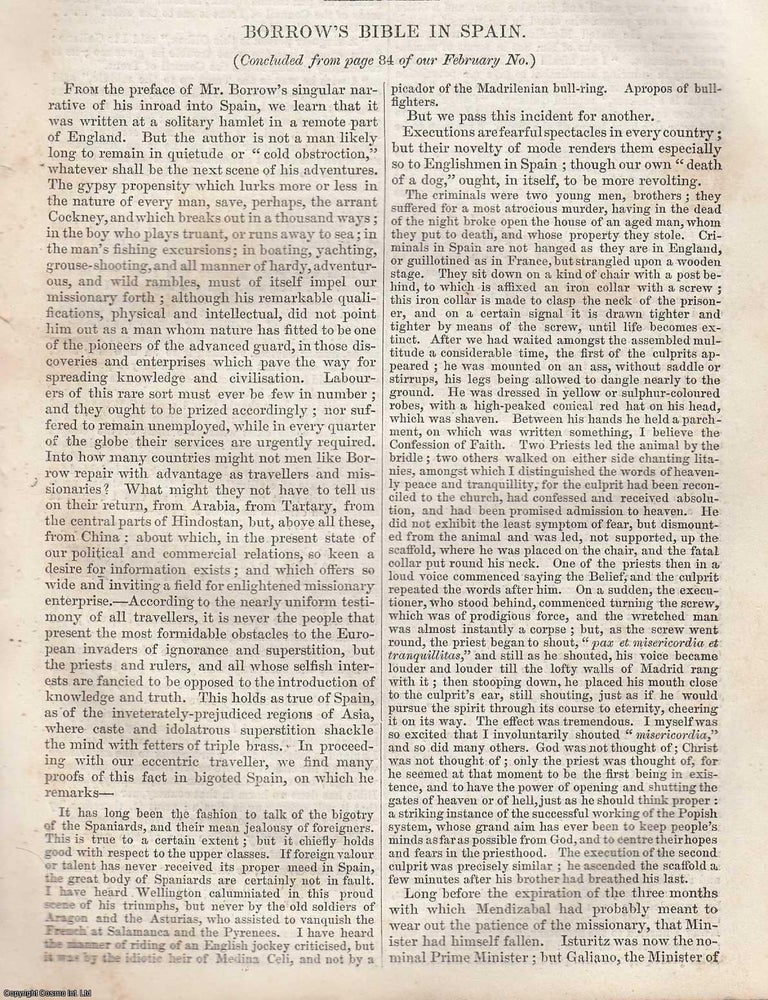 Item #361389 Borrow's Bible in Spain (Part 2, concluded.). 14 pages. An article printed in...