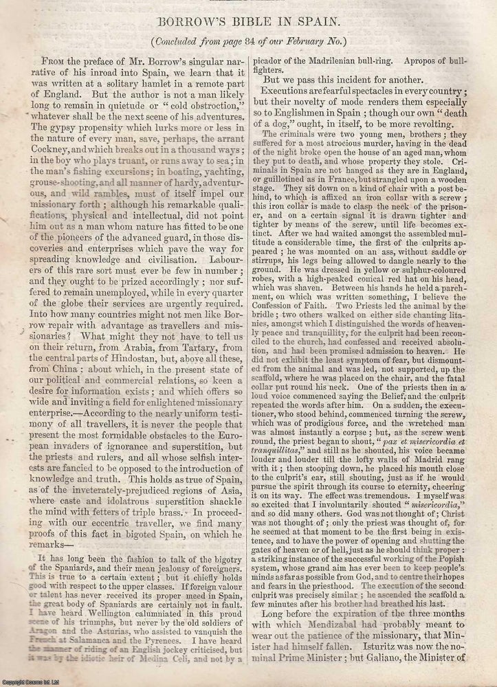 Item #361389 Borrow's Bible in Spain (Part 2, concluded.). 14 pages. An article printed in...