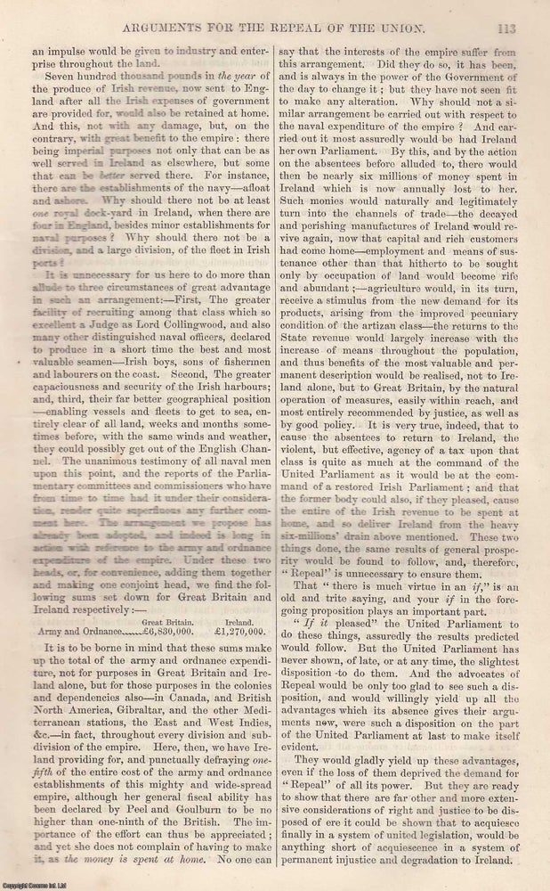 Item #361422 Arguments for The Repeal of The Union. 10 pages. An article printed in 1847, written...