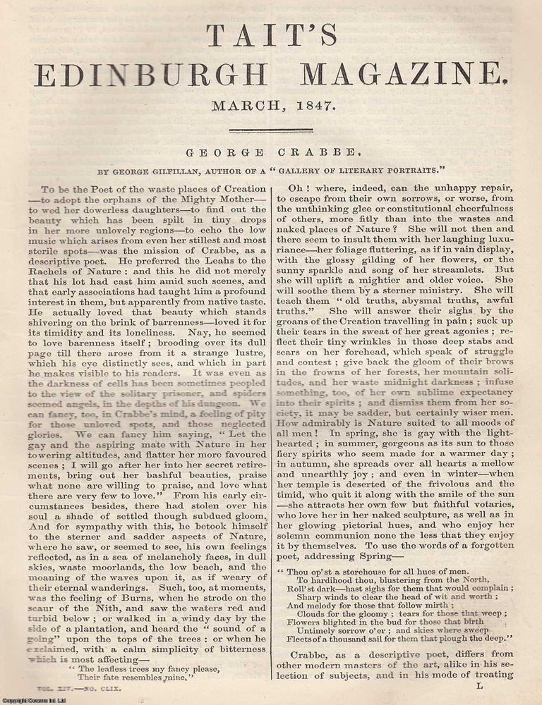 Item #361423 George Crabbe, English poet, surgeon and clergyman. 7 pages. An article printed in...