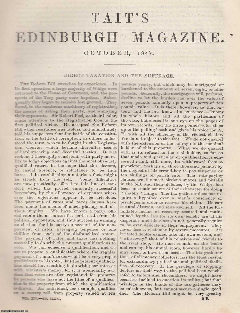Item #361445 Direct Taxation and The Suffrage. 6 pages. An article printed in 1847, written by...