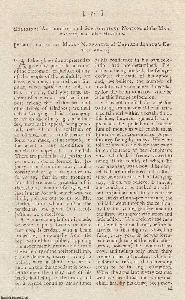 Item #361456 Religious Austerities and Superstitious Notions of the Mahrattas, and other Hindoos....