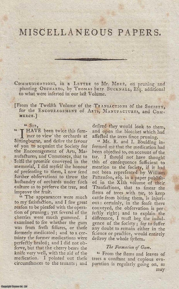 Item #361462 On Planting Orchards, by Thomas Skip Bucknall, in a letter to Mr Moore. An original article from The New Annual Register for 1794. New Annual Register.