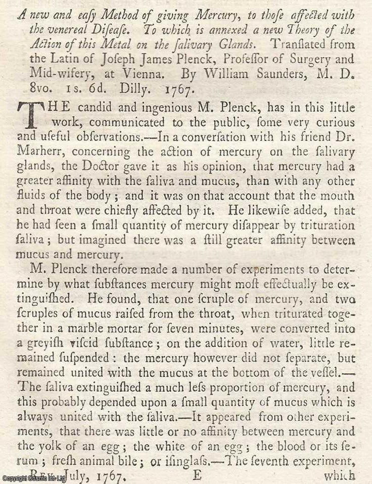 Item #361583 A New and Easy Method of giving Mercury, to those Affected with The Venereal...