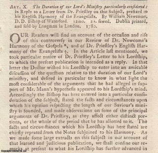 Item #361647 The Duration of our Lord's Ministry, Particularly Considered By William Newcome....