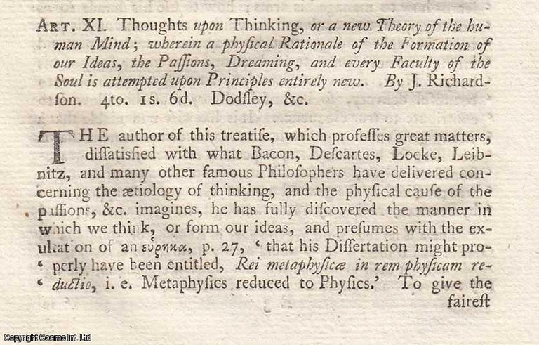 Item #361649 Thoughts Upon Thinking, or a New Theory of The Human Mind, Wherein a Physical...