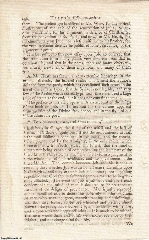 Item #361651 An Essay Towards a New English Version of The Book of Fob, From The Original Hebrew,...