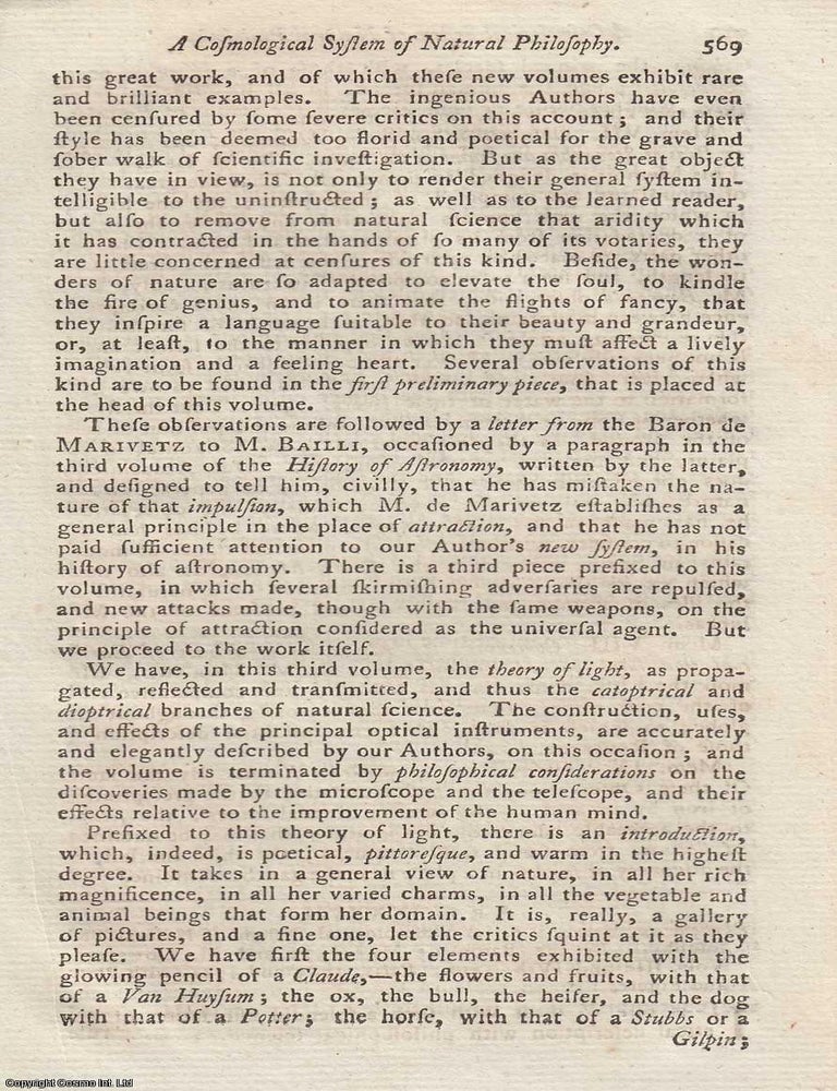 Item #361703 A Cosmological System of Natural Philosophy, by the Baron de Marivetz and M....