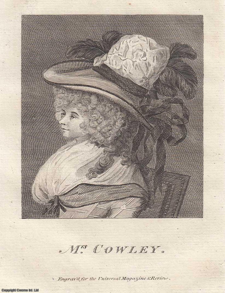 Item #361801 Engraving of Hannah Parkhouse Cowley. An attractive original copper engraving from...