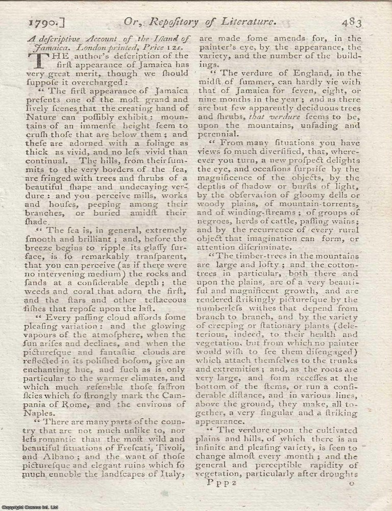 Item #361865 A Survey of Jamaica. A descriptive Account of the Island of Jamaica. 1790. STORMS ISLE OF SUGAR, AND MOUNTAINS.