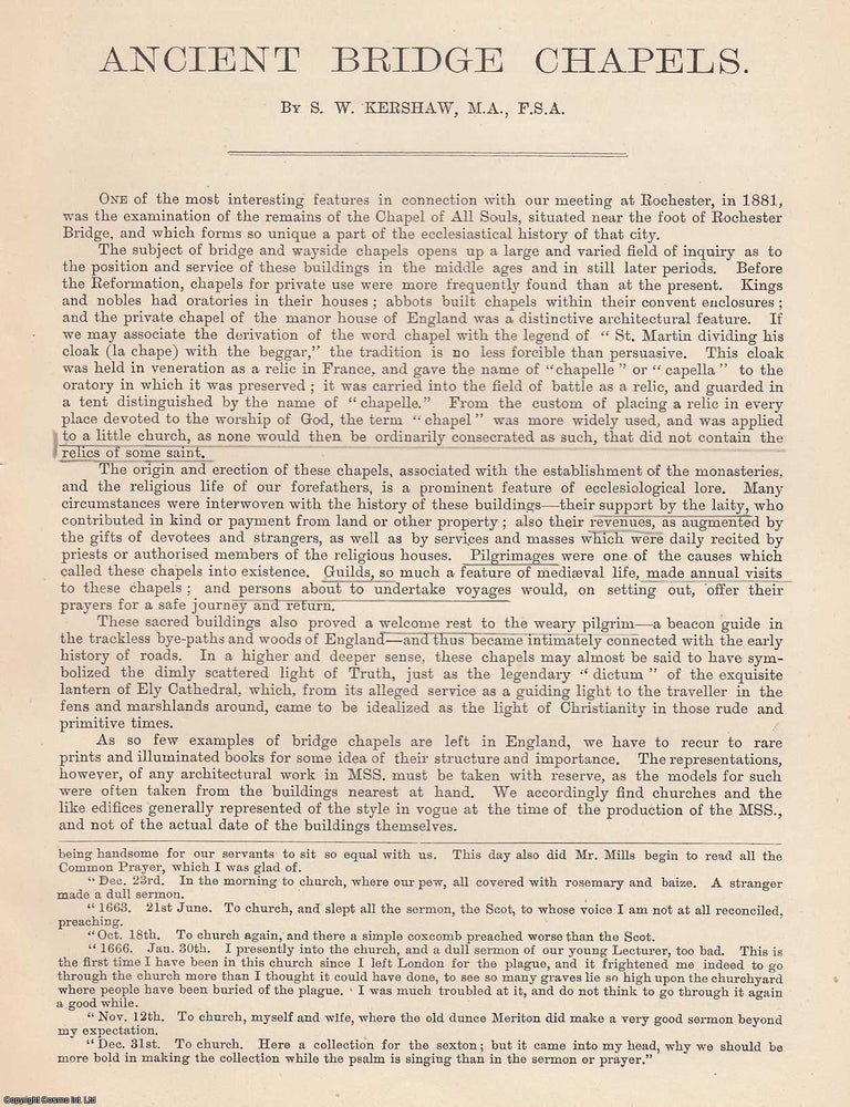 Item #361918 Ancient Bridge Chapels. An original article from the Transactions of the St...