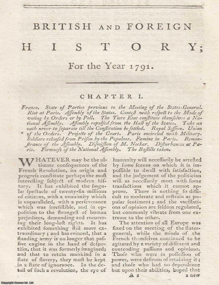 Item #361974 British and Foreign History for the Year 1791. An original article from The New...